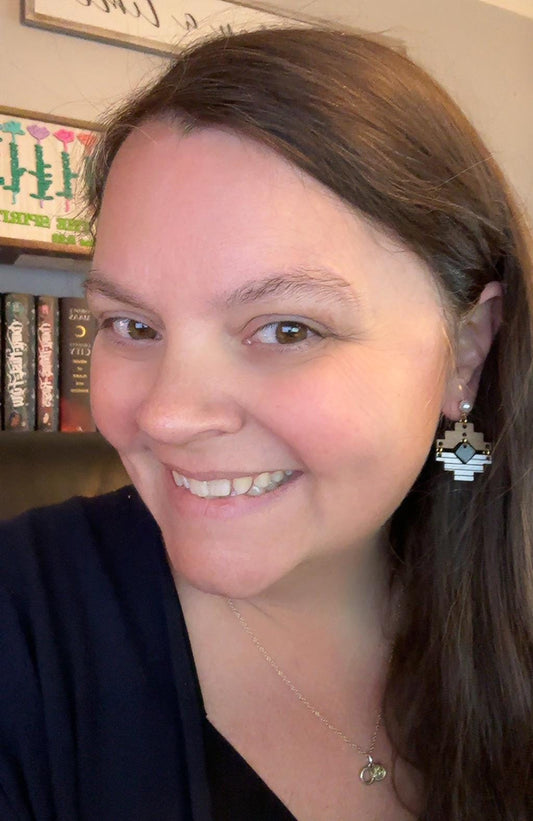 Western Aztec Wood & Pearl Stud Earrings | Half White Striped Small Dangle Boho Earrings