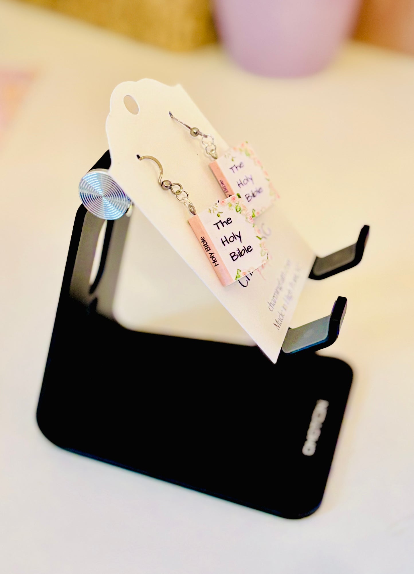 Mini Holy Bible Book Earrings – Real Blank Pages | Choose Cover Design & Hook Color