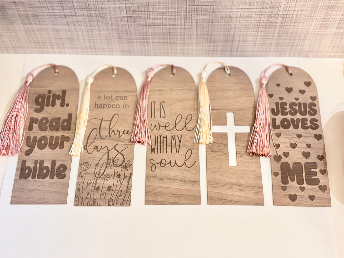 Faith-Inspired Walnut Wood Bookmarks with Tassel – Ultra-Thin Christian Bookmark