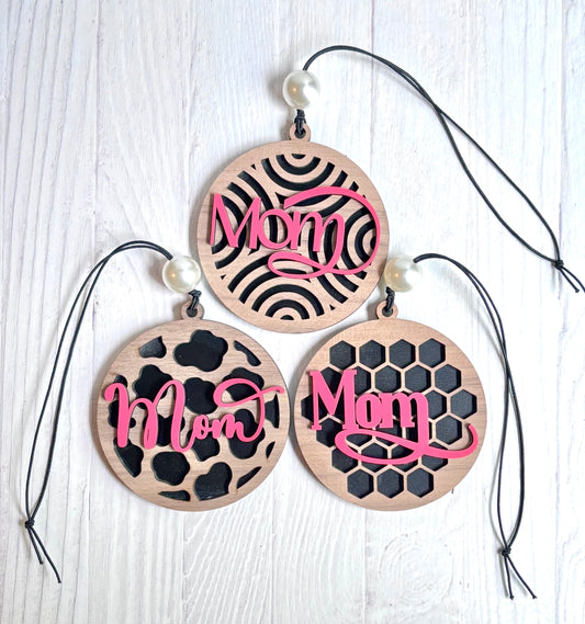 Mom Car Charm | Wood & Acrylic Rearview Mirror Ornament Gift