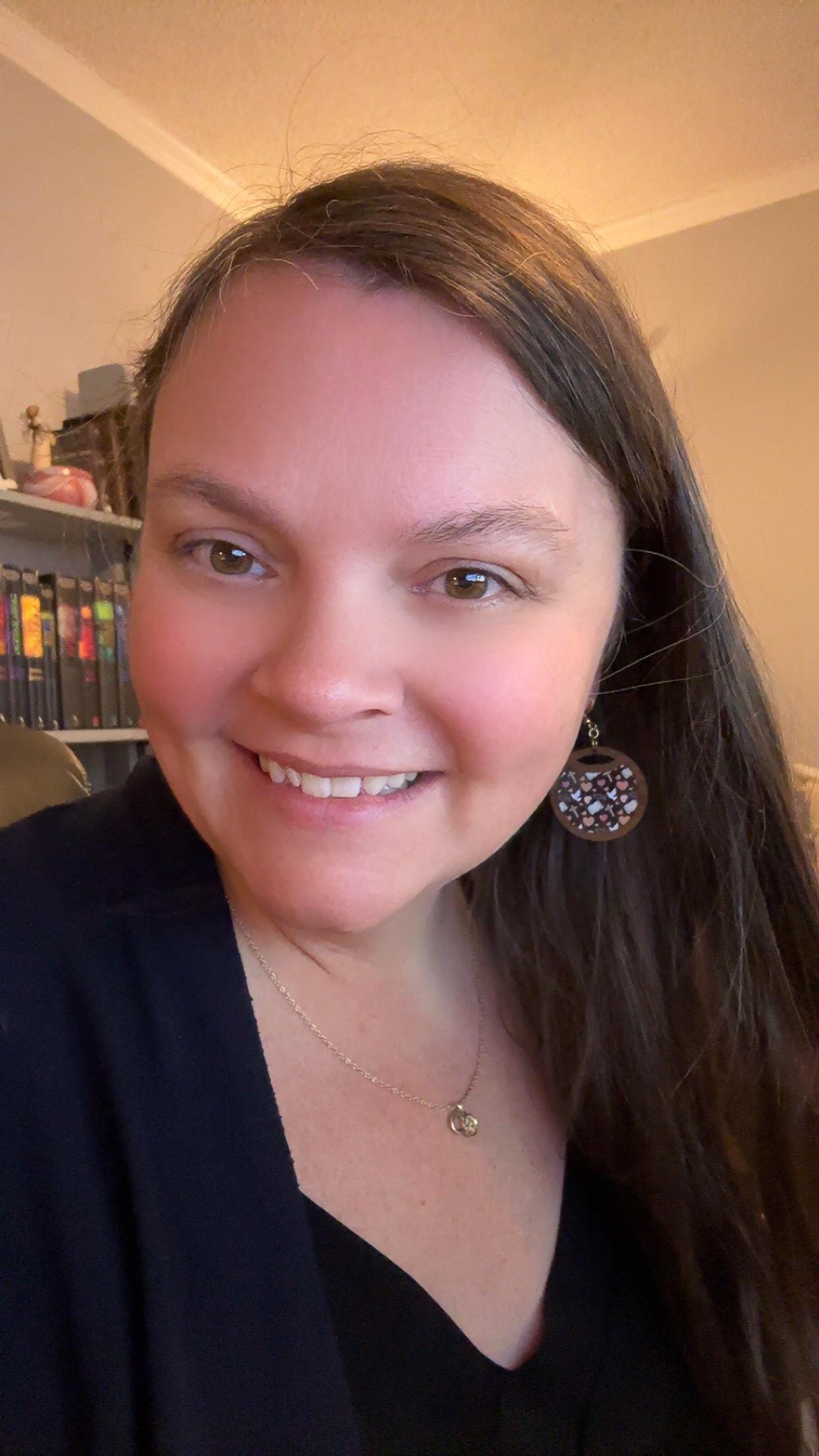 Lightweight Christian Symbol Earrings – Walnut Circle with Clear Center and Faith Icons