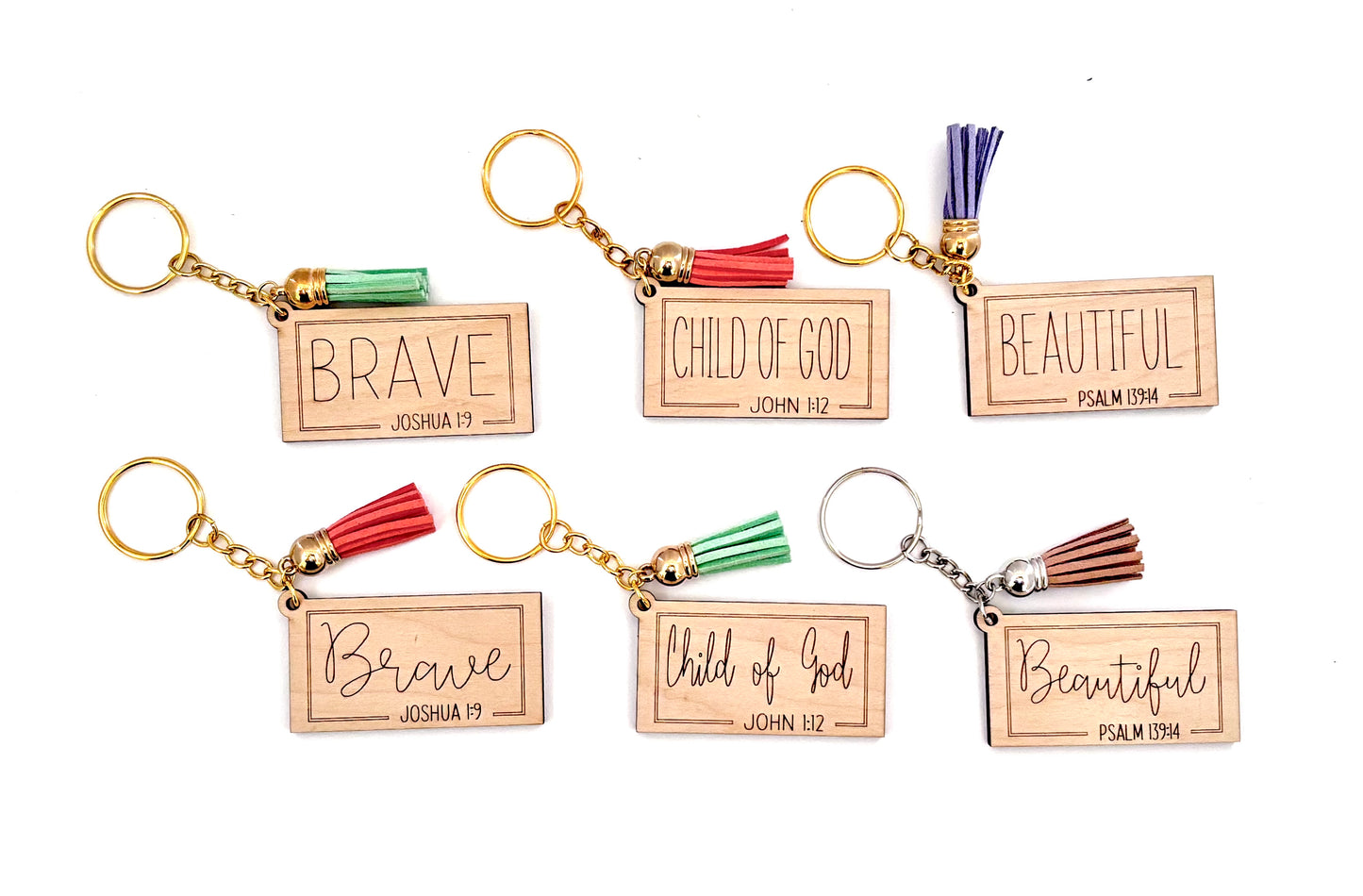 Engraved Maple Wood Keychain – Christian Sayings with Tassel | Choose Font & Hardware