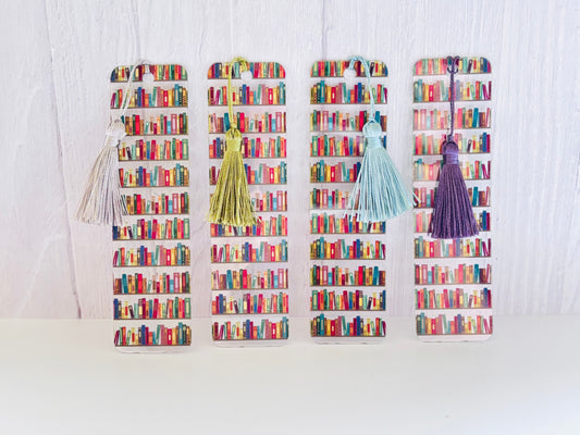 Bookshelf Bookmark with Tassel – Clear Flexible Plastic | Book Lover Gift