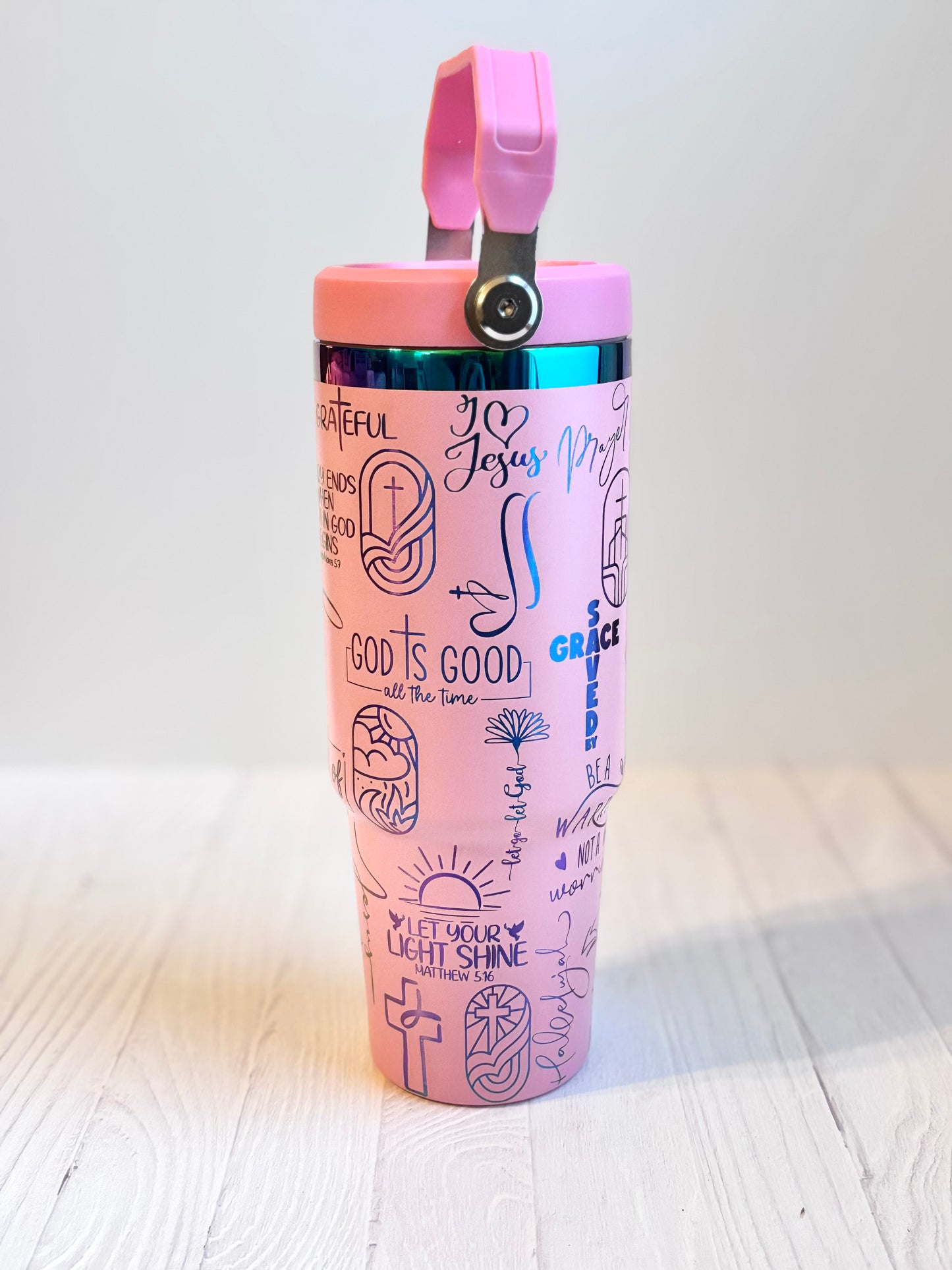 Pink 30 oz Christian Tumbler – Full Wrap Engraved