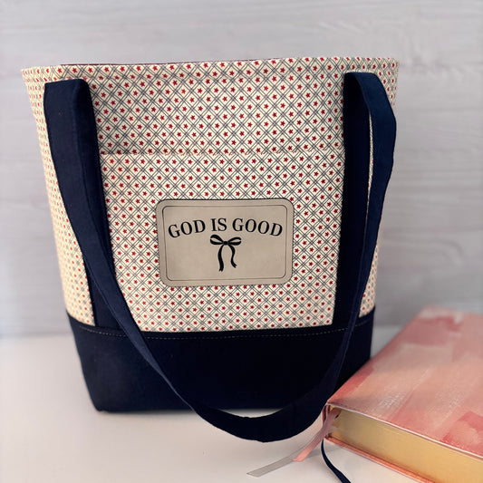 Christian Bible Tote Bag – Faith Message Faux Leather Patch