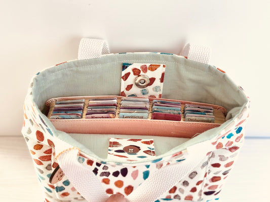 Colorful Brushstroke Bible Tote Bag with Pocket | Handmade Christian Gift