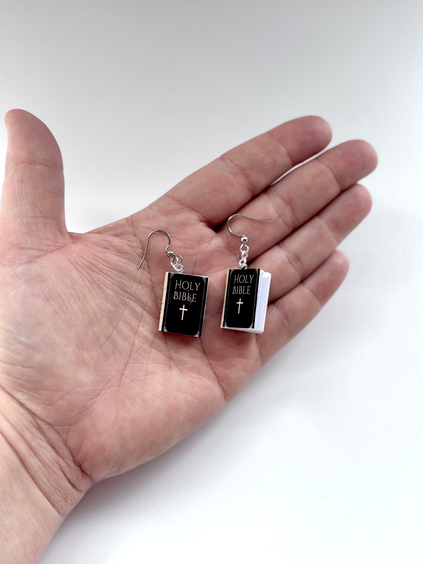Mini Holy Bible Book Earrings – Real Blank Pages | Choose Cover Design & Hook Color