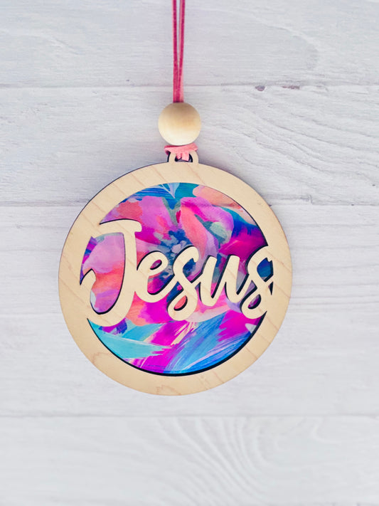 Jesus Sun Catcher / Car Charm – Wooden Christian Rearview Mirror Hanger