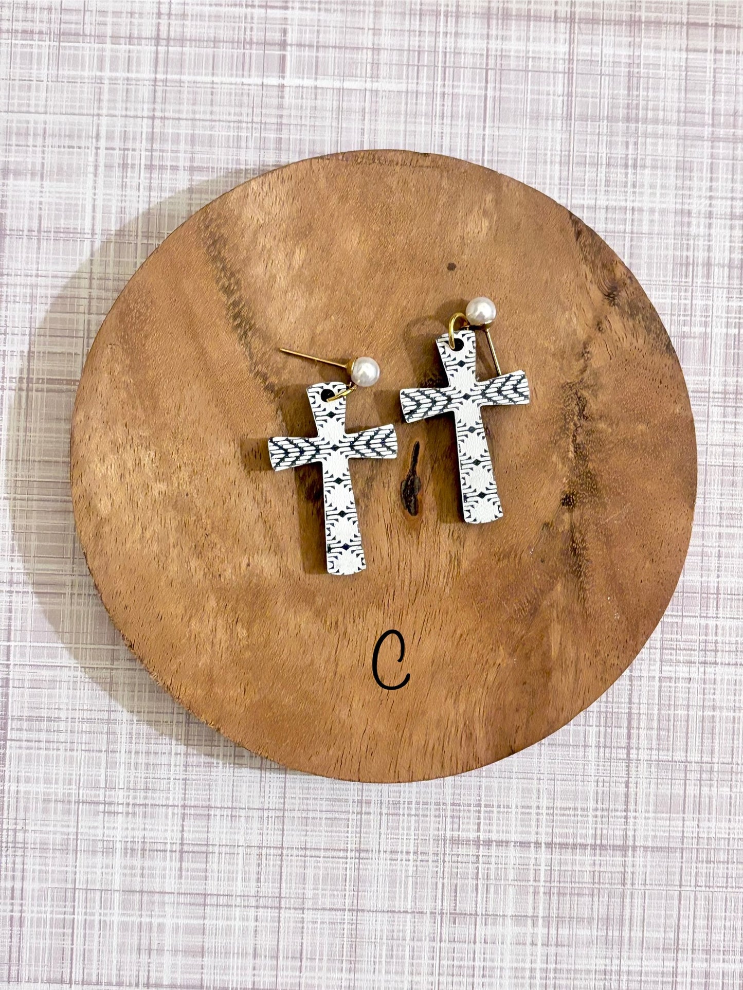 Aztec Cross Earrings with Pearl Tops – Handmade Christian Statement Jewelry