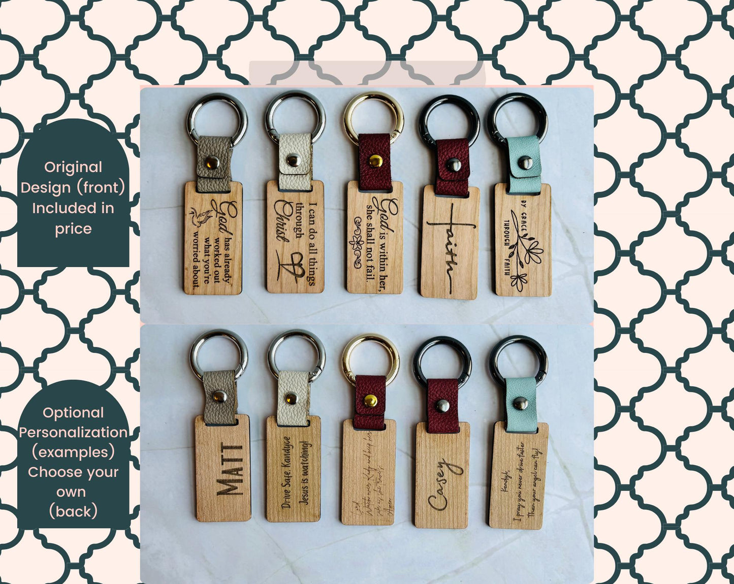 Personalized Wood and Leather Keychain- Engraved Bible Verse Keychain, Faith Gift for Men & Women, Personalized Scripture Keyring, Religious