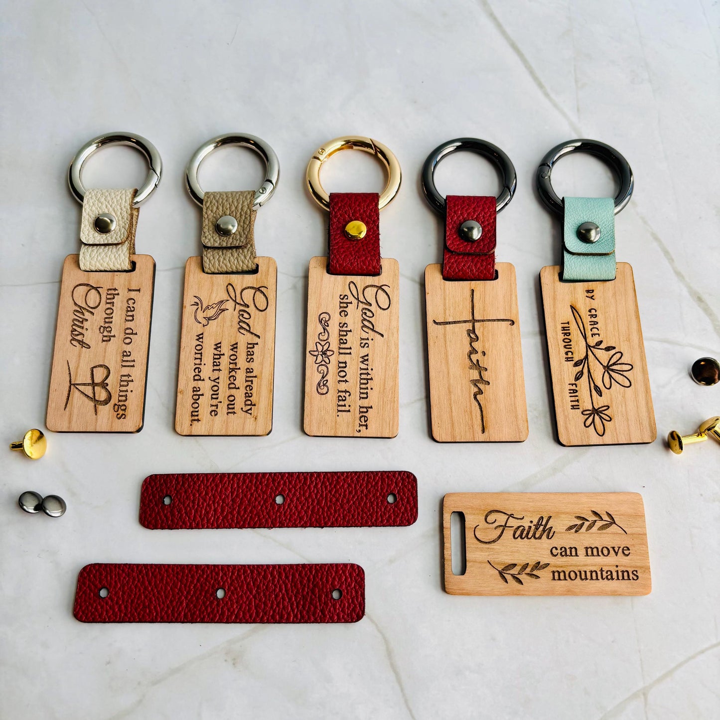 Personalized Wood and Leather Keychain- Engraved Bible Verse Keychain, Faith Gift for Men & Women, Personalized Scripture Keyring, Religious