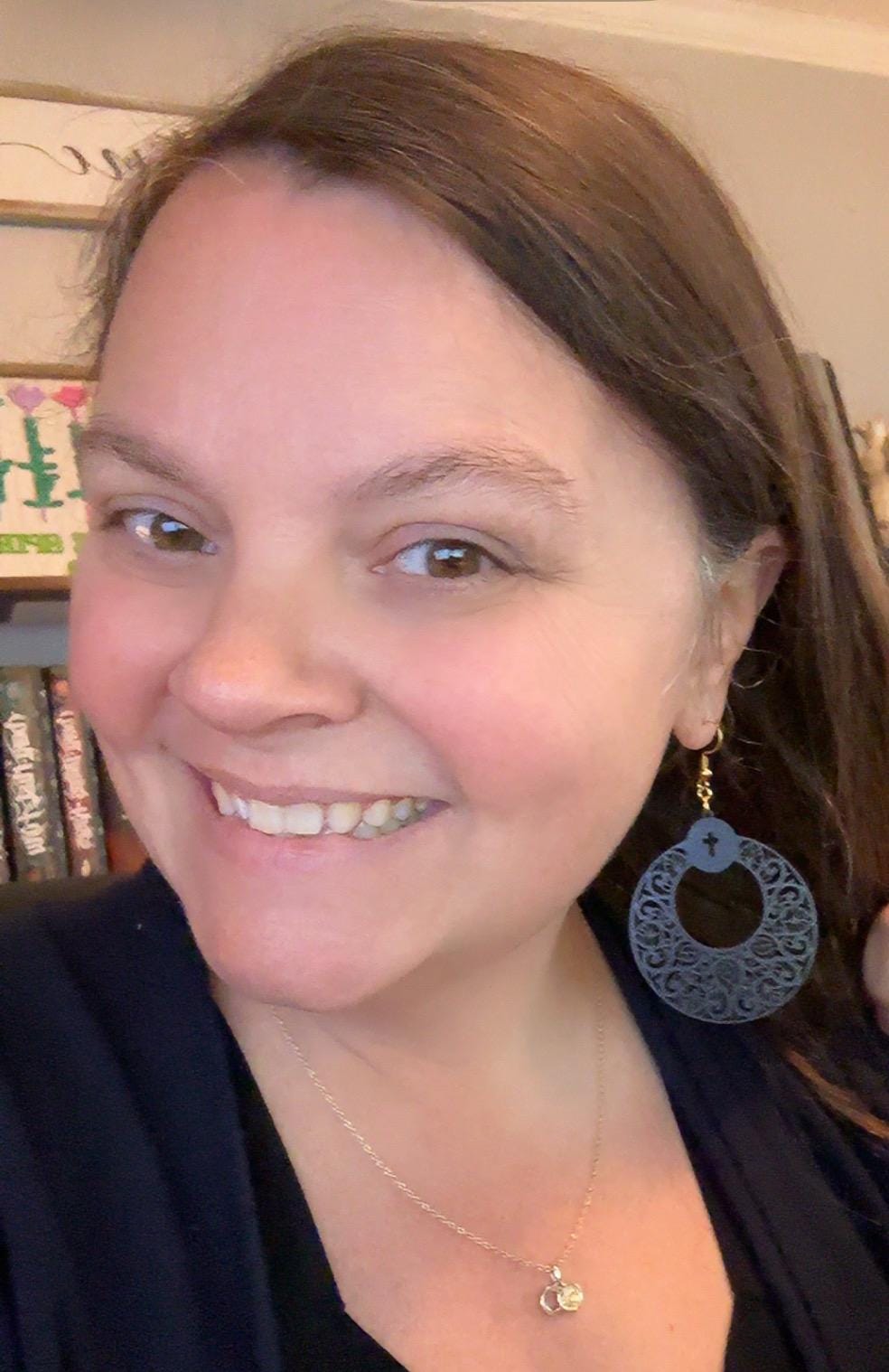 Navy Blue Scroll Cross Earrings – 2" Lightweight Faith-Inspired Statement Jewelry
