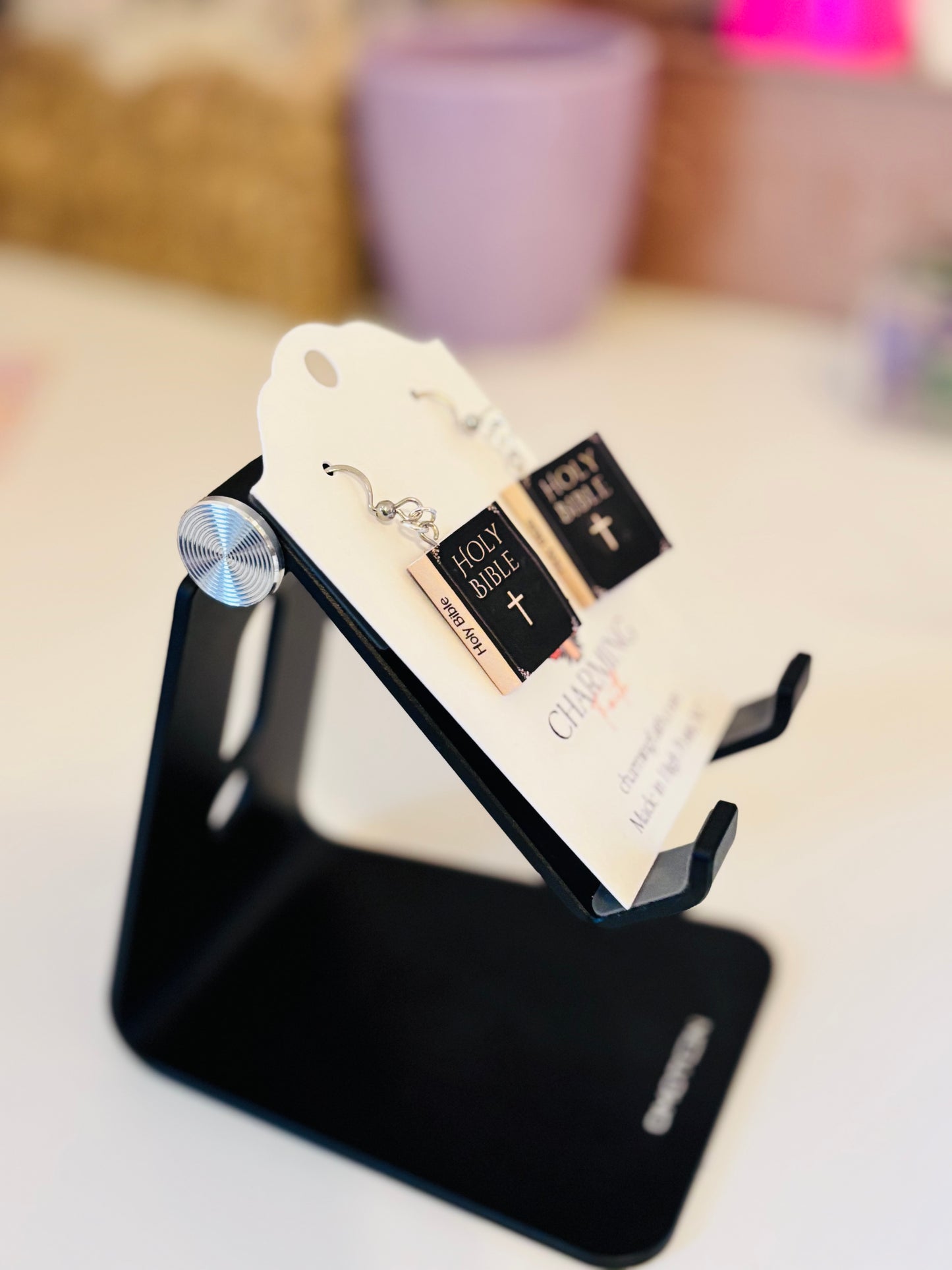Mini Holy Bible Book Earrings – Real Blank Pages | Choose Cover Design & Hook Color