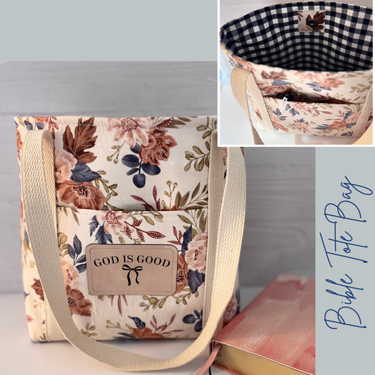 Christian Bible Tote Bag – Faith Message Faux Leather Patch