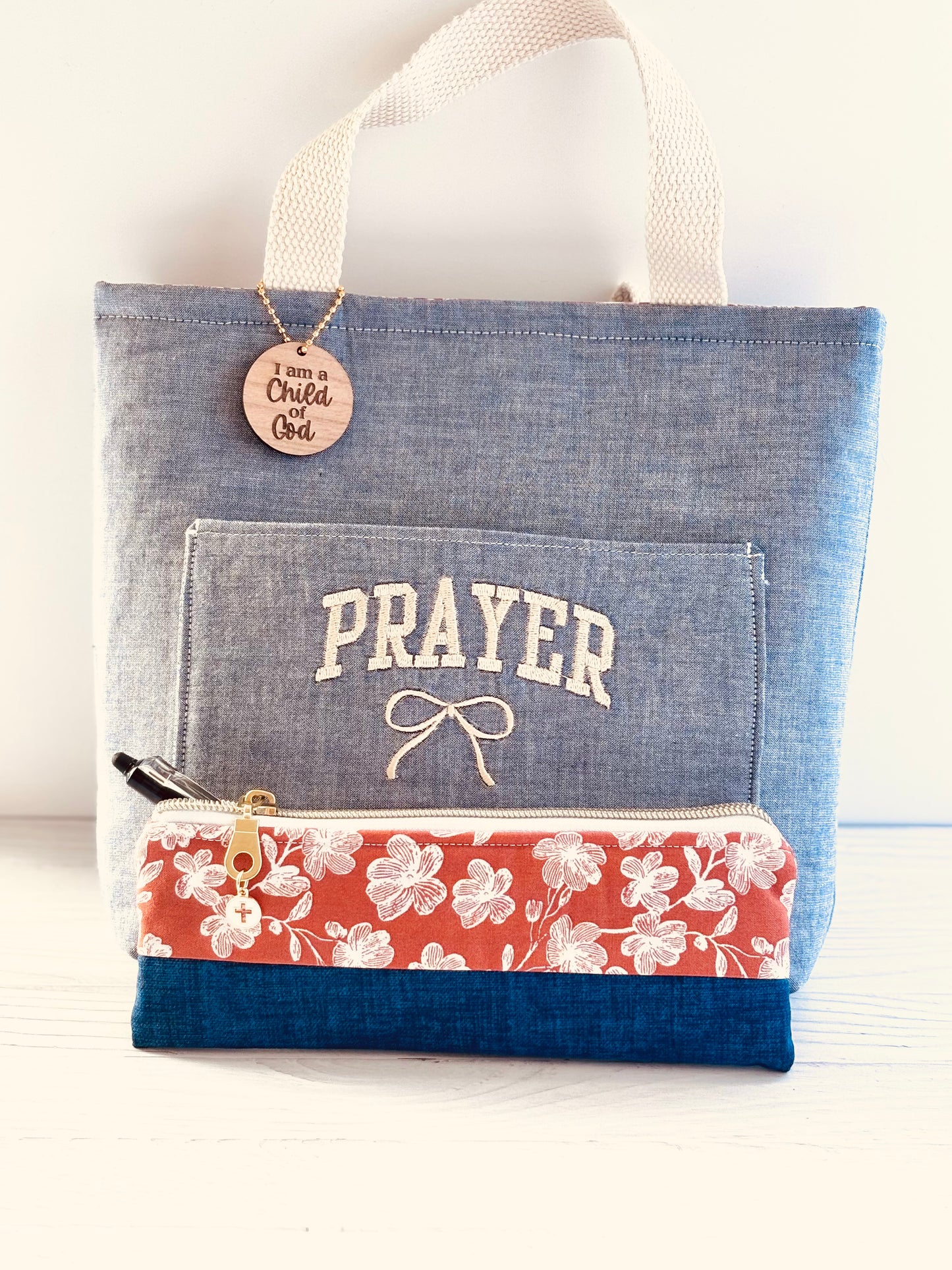 Bible Tote Bag – Handmade Christian Bible Carrier with Pocket & Snap Closure