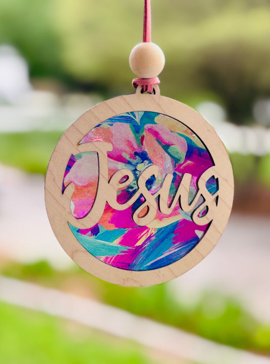 Jesus Sun Catcher / Car Charm – Wooden Christian Rearview Mirror Hanger