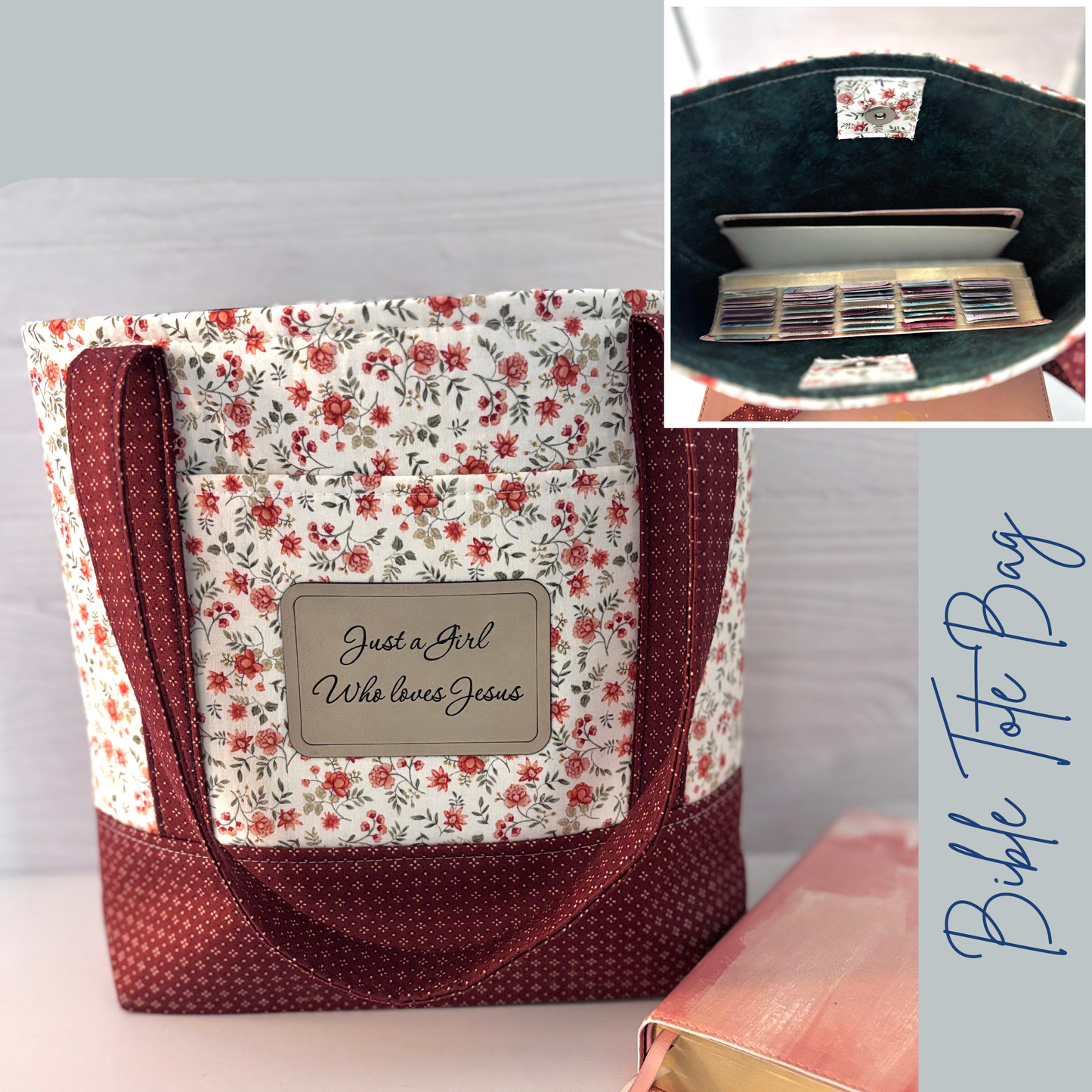 Christian Bible Tote Bag – Faith Message Faux Leather Patch