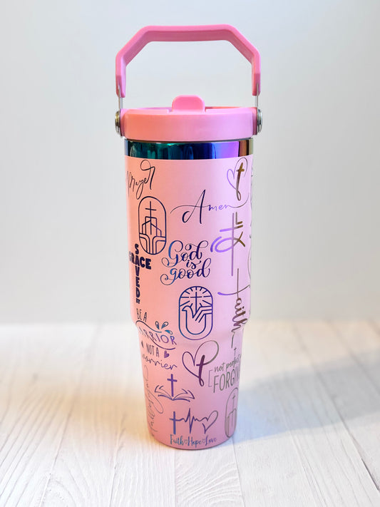 Pink 30 oz Christian Tumbler – Full Wrap Engraved