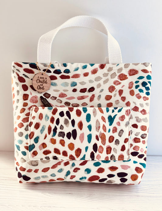 Colorful Brushstroke Bible Tote Bag with Pocket | Handmade Christian Gift