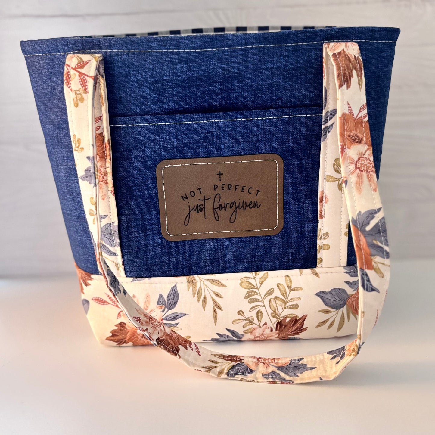 Christian Bible Tote Bag – Faith Message Faux Leather Patch