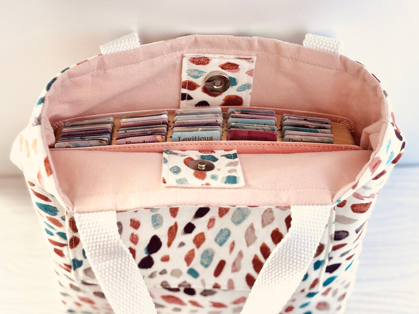 Colorful Brushstroke Bible Tote Bag with Pocket | Handmade Christian Gift