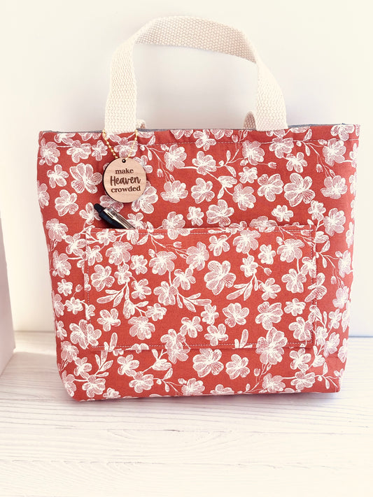 Floral Bible Tote Bag – Handmade Christian Bible Carrier with Pocket & Snap Closure