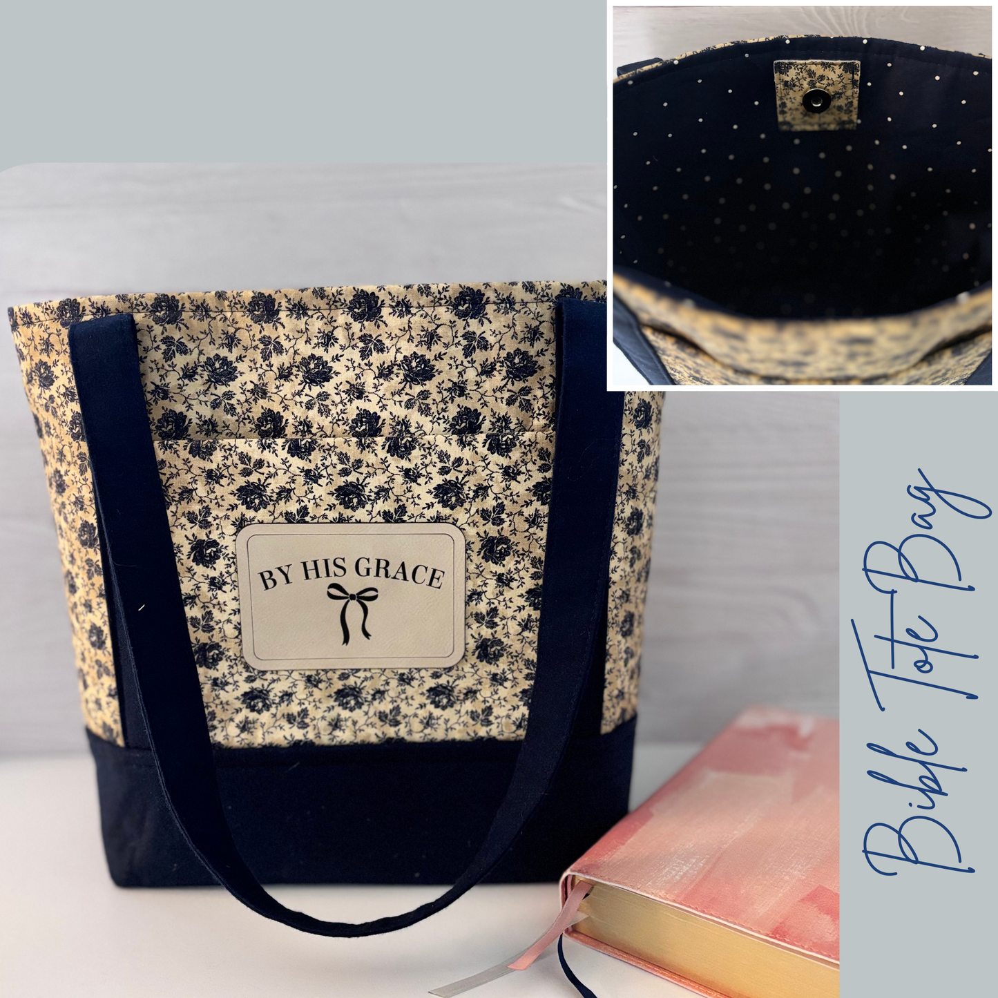 Christian Bible Tote Bag – Faith Message Faux Leather Patch