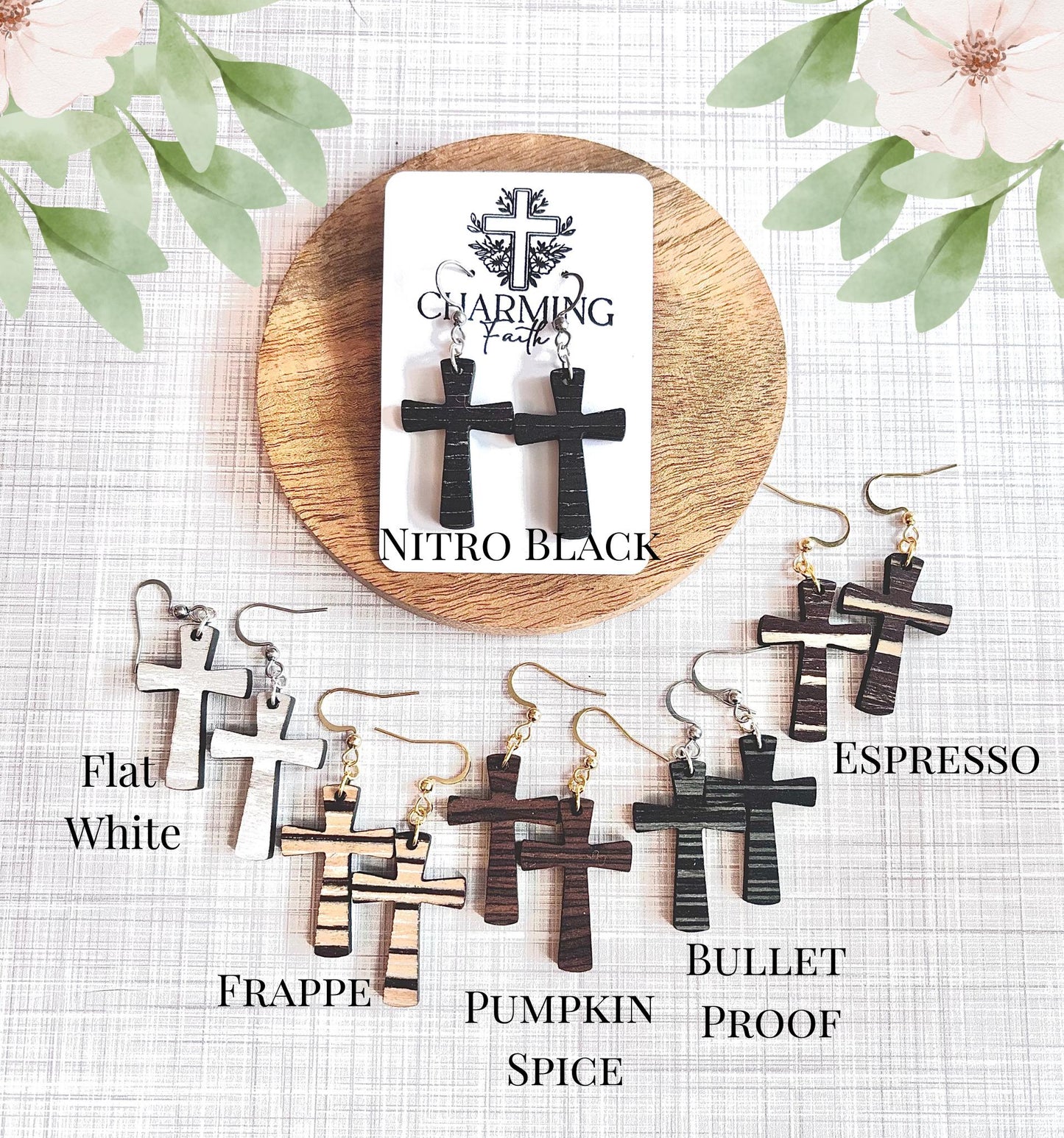 Holy Grounds- Coffee-Inspired Cross Earrings