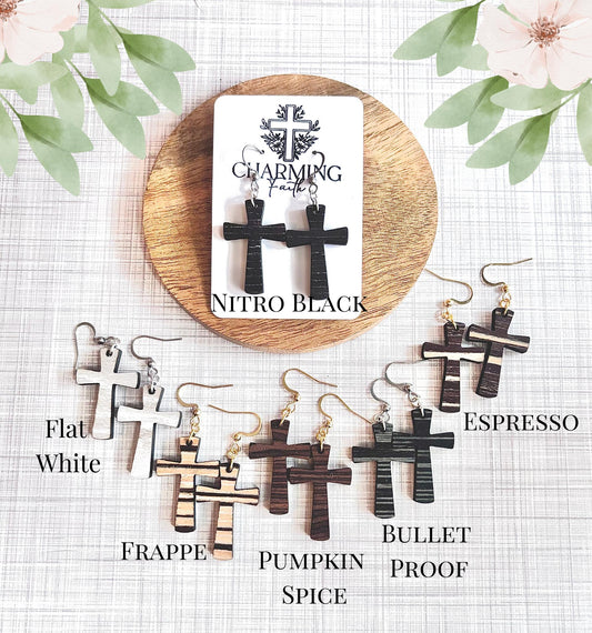 Holy Grounds- Coffee-Inspired Cross Earrings