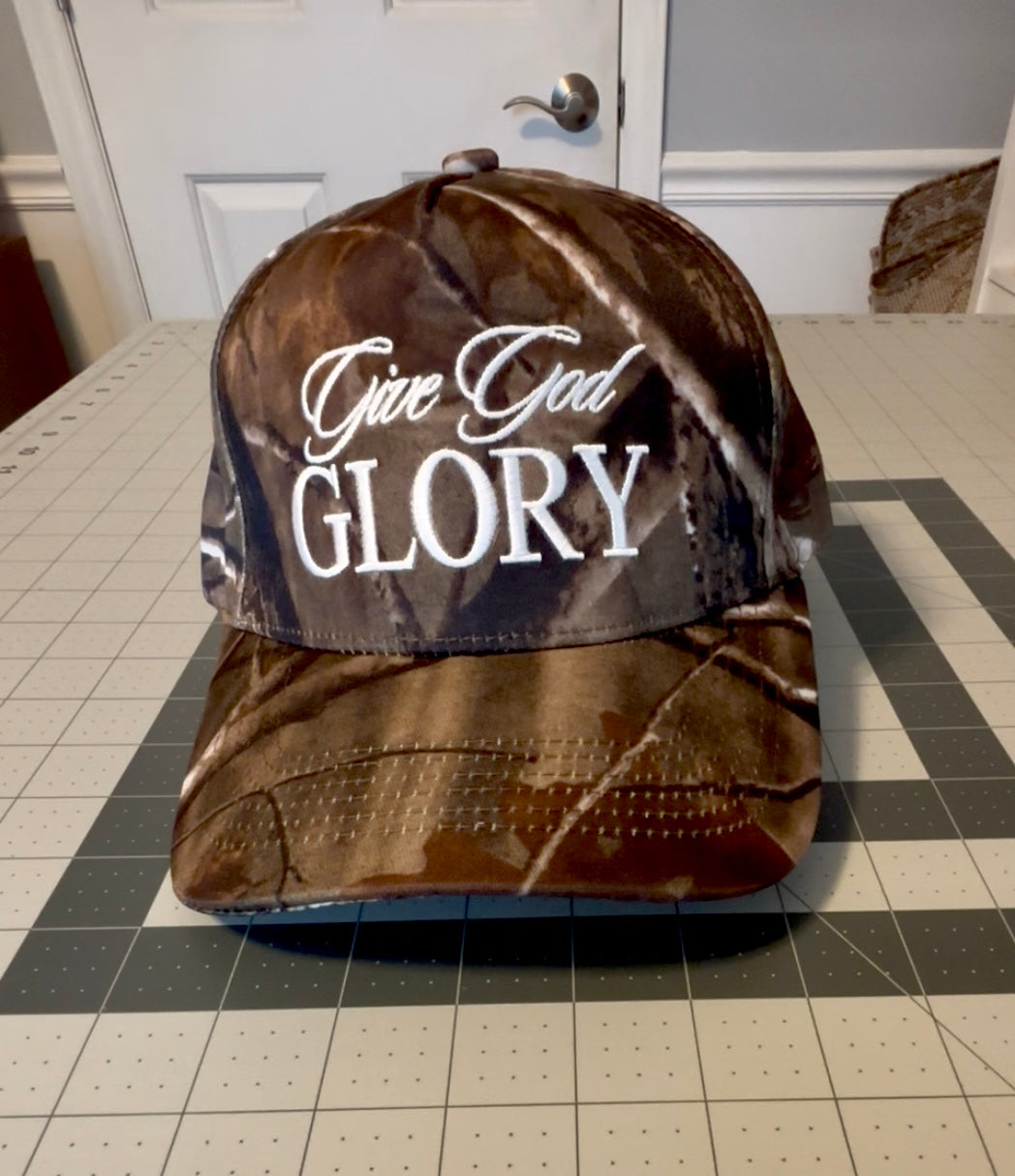 Give God Glory Camo Hat – Christian Faith Embroidered Cap