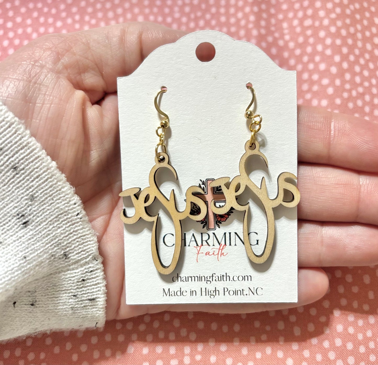 Jesus Script Wooden Earrings – Christian Statement Jewelry