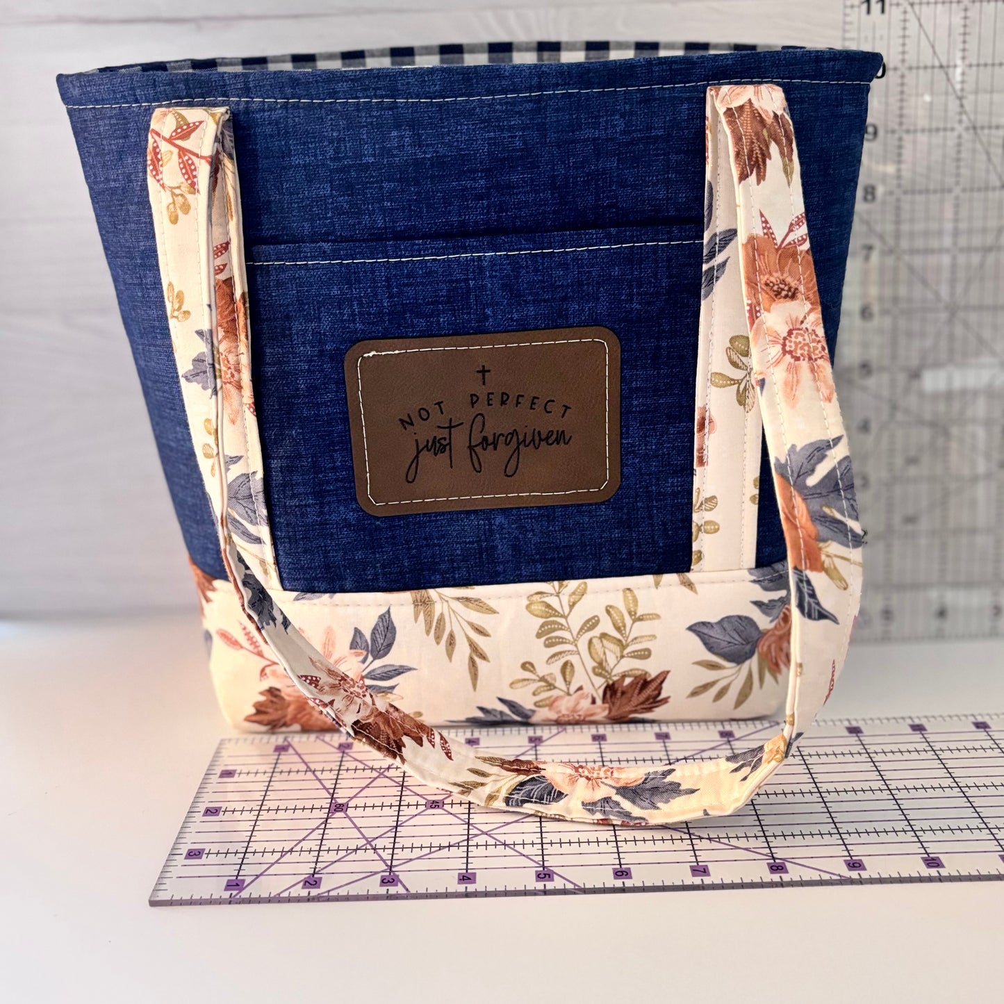 Christian Bible Tote Bag – Faith Message Faux Leather Patch