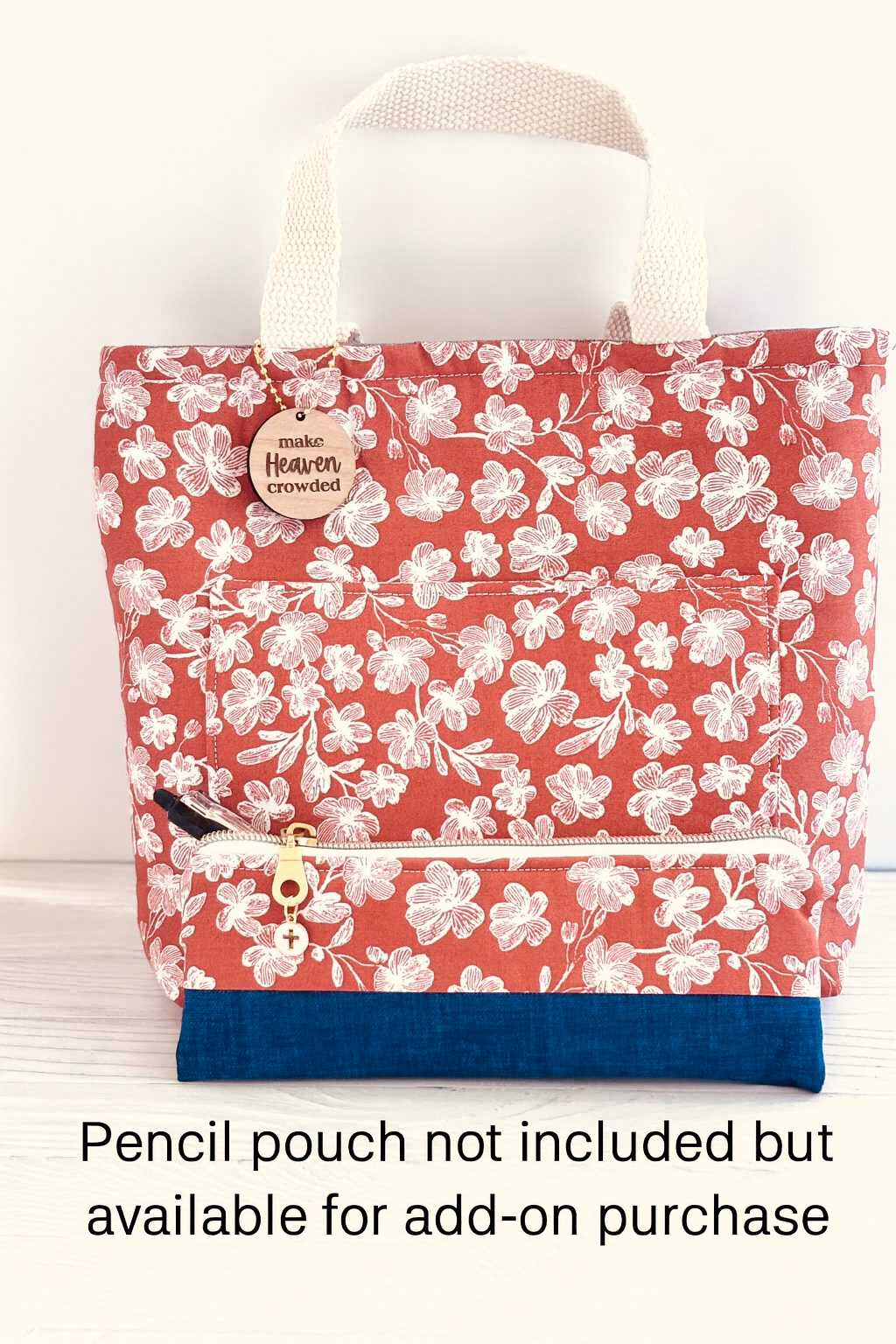 Floral Bible Tote Bag – Handmade Christian Bible Carrier with Pocket & Snap Closure