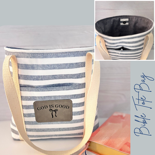 Christian Bible Tote Bag – Faith Message Faux Leather Patch