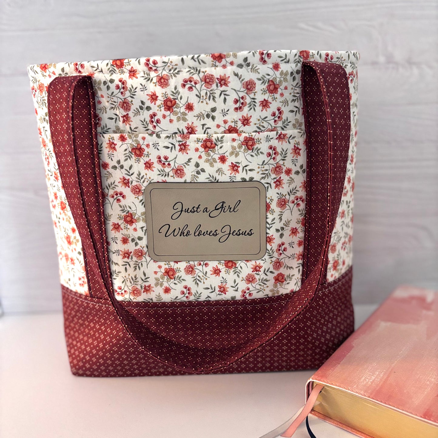 Christian Bible Tote Bag – Faith Message Faux Leather Patch