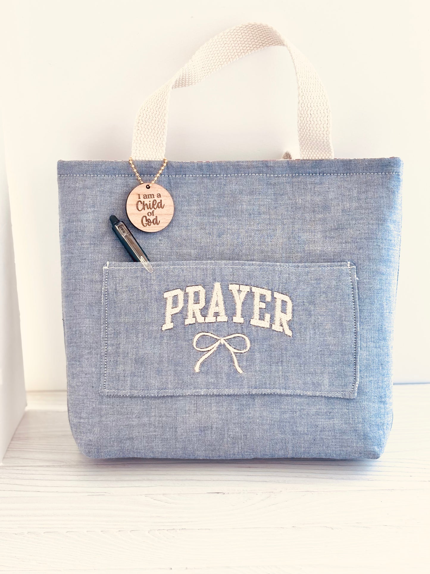 Bible Tote Bag – Handmade Christian Bible Carrier with Pocket & Snap Closure