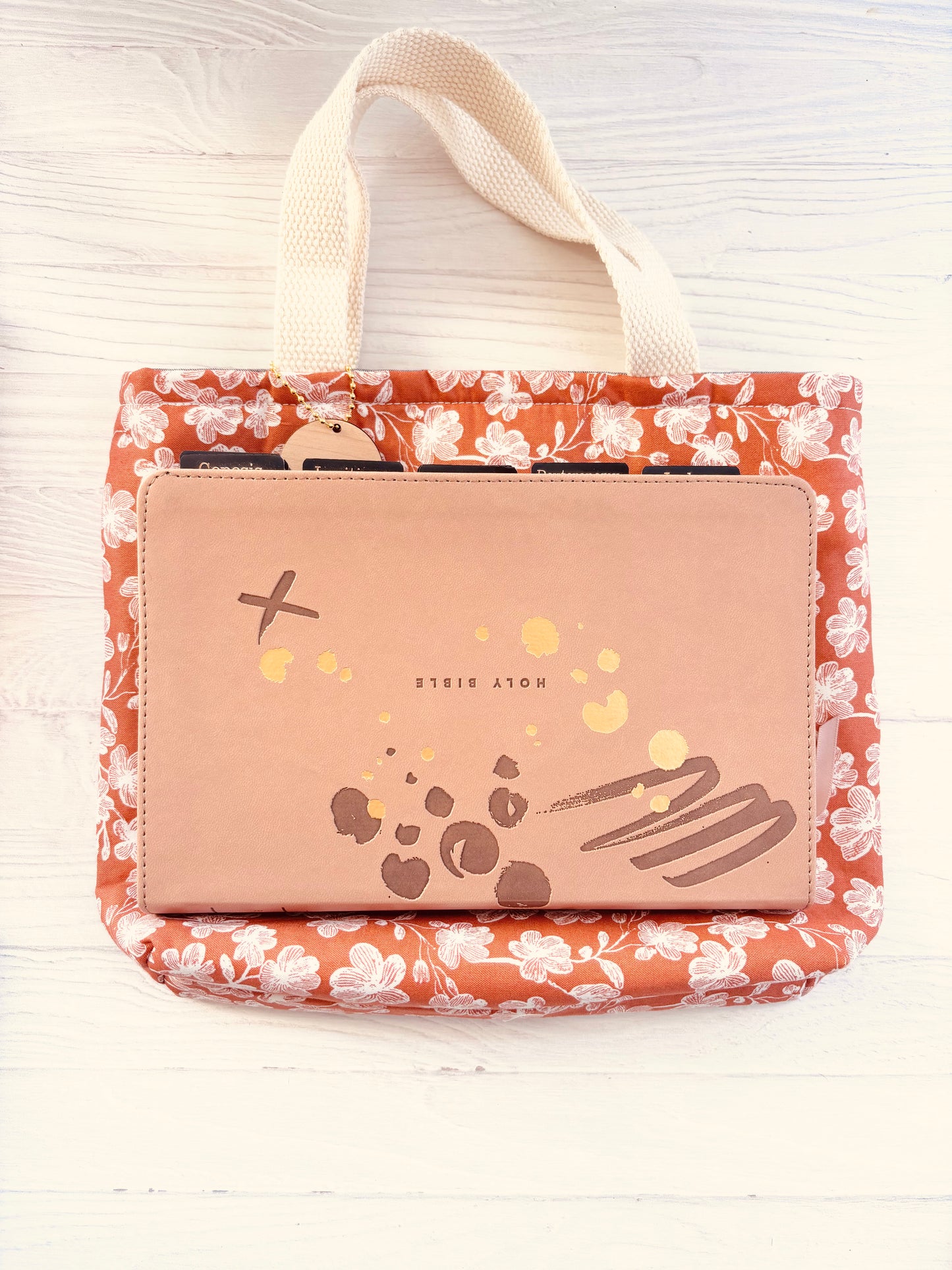 Floral Bible Tote Bag – Handmade Christian Bible Carrier with Pocket & Snap Closure