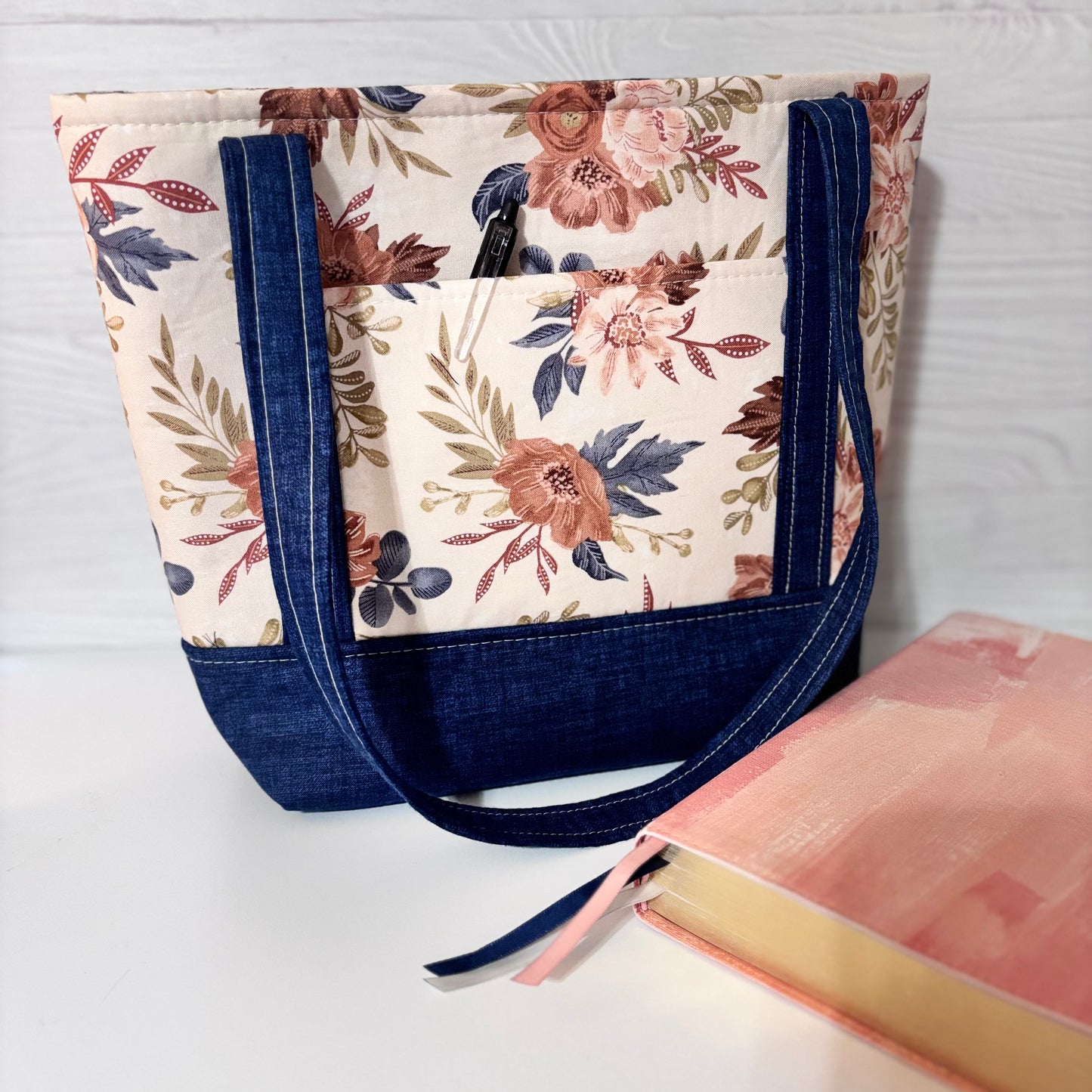 Christian Bible Tote Bag – Faith Message Faux Leather Patch