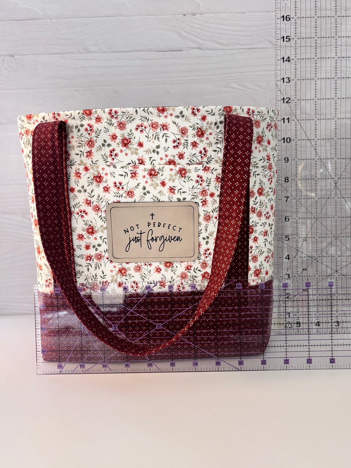 Christian Bible Tote Bag – Faith Message Faux Leather Patch