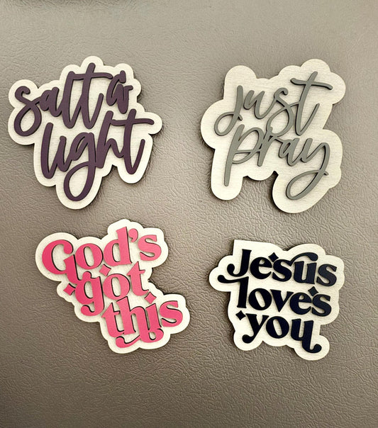 Handcrafted Wooden Refrigerator Magnets – Inspirational Christian Sayings