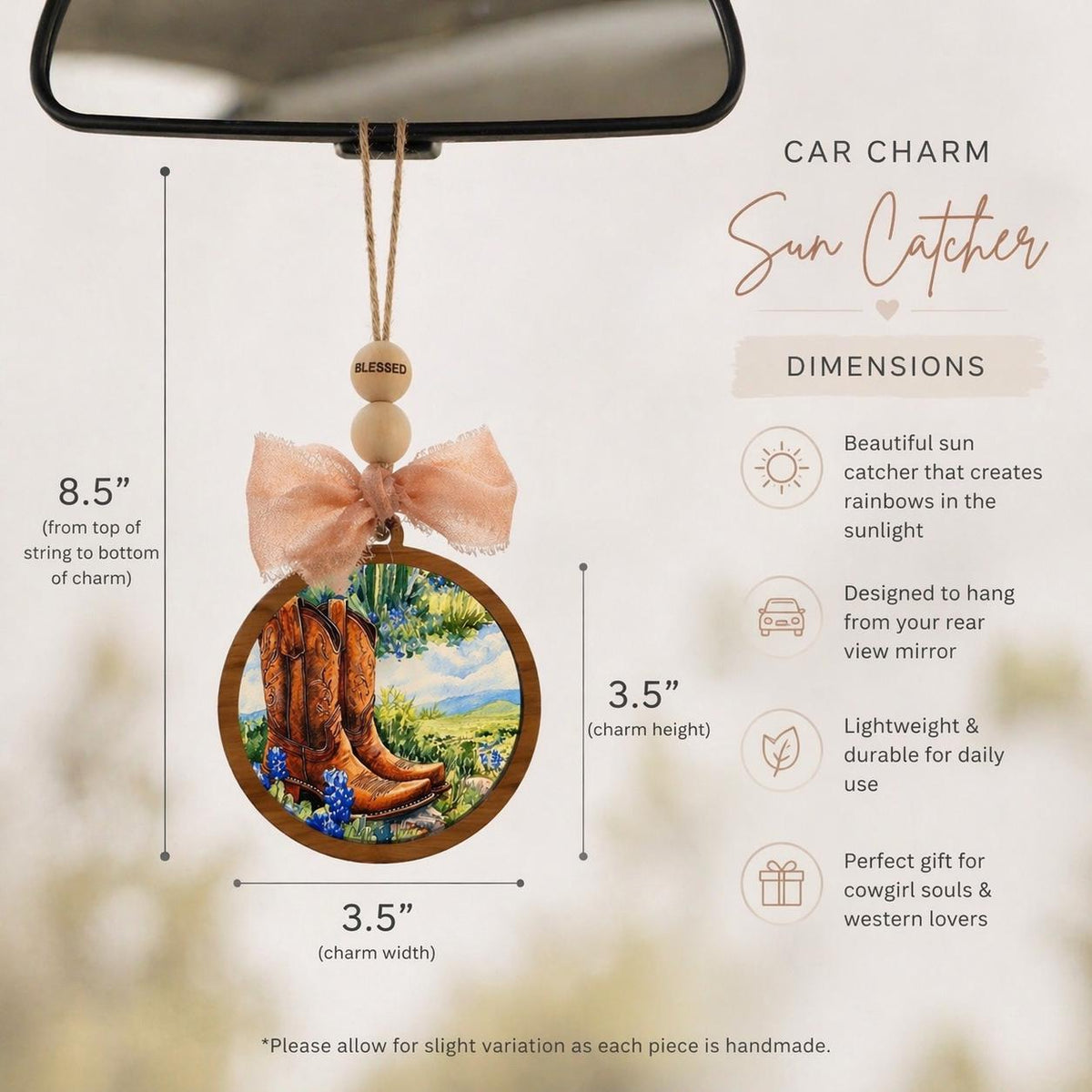 Rearview Mirror Charm for Women, Car Charm, Western Car Decor, Cowgirl Car Accessory, Cute Hanging Car Decor