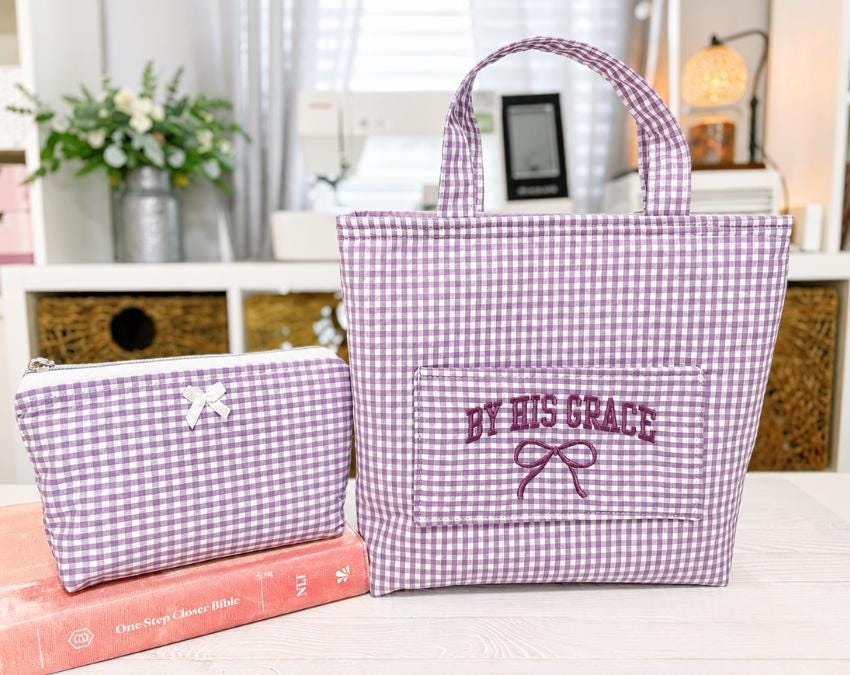 Purple Bible Bag for Carrying Bible Study Accessories | An Embroidered Tote Bag with Christian Bible Verse or Monogram Personalized