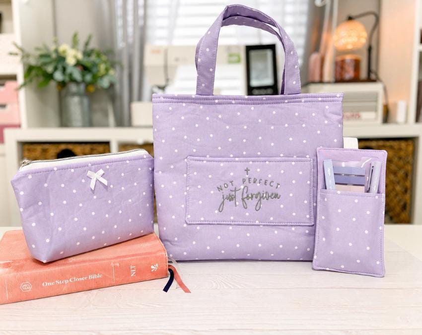 Purple Bible Bag for Carrying Bible Study Accessories | An Embroidered Tote Bag with Christian Bible Verse or Monogram Personalized