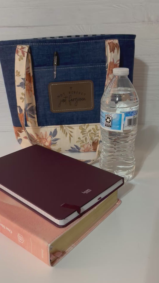 Christian Bible Tote Bag – Faith Message Faux Leather Patch